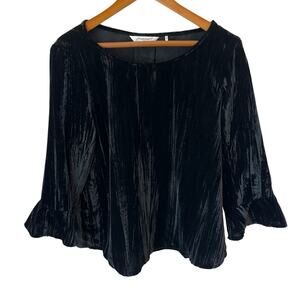 FOXCROFT Top Womens Large Black Velvet Flounce Sleeve Cocktail Party